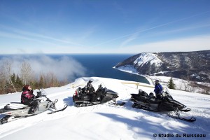 Snowmobiling on top of Mont-St-Pierre