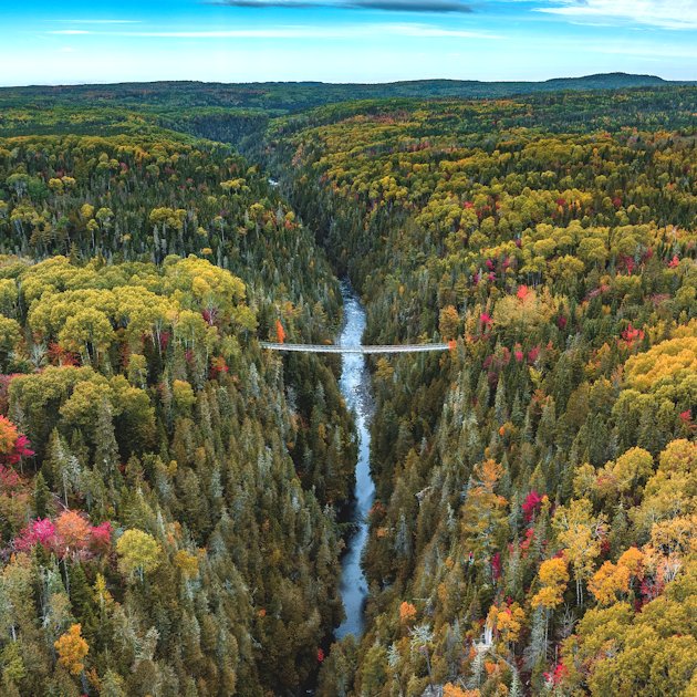 Footbridge suspended over the canyon