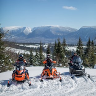 Snowmobilers in the Chic-Chocs Mountains in Gaspésie